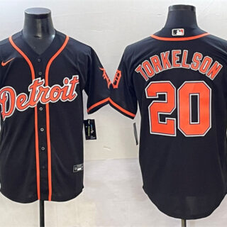 Men's Detroit Tigers #20 Spencer Torkelson Black With Patch Cool Base Stitched Baseball Jersey