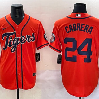 Men's Detroit Tigers #24 Miguel Cabrera Orange With Patch Cool Base Stitched Baseball Jersey