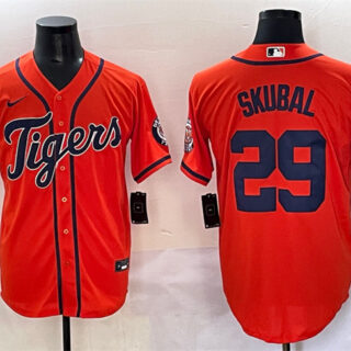 Men's Detroit Tigers #29 Tarik Skubal Orange With Patch Cool Base Stitched Baseball Jersey