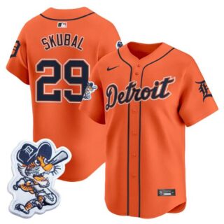 Men's Detroit Tigers #29 Tarik Skubal Orange With Patch Vapor Premier Limited Stitched Baseball Jersey