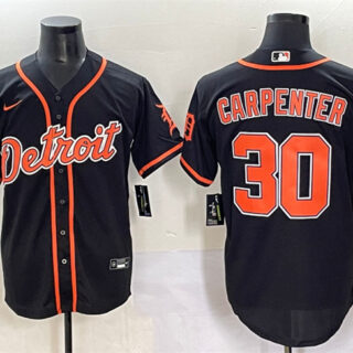 Men's Detroit Tigers #30 Kerry Carpenter Black With Patch Cool Base Stitched Baseball Jersey