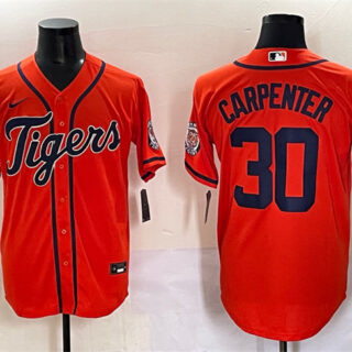 Men's Detroit Tigers #30 Kerry Carpenter Orange With Patch Cool Base Stitched Baseball Jersey