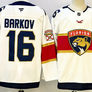Men's Florida Panthers #16 Aleksander Barkov White 2024-25 Home With C Patch Stitched Hockey Jersey