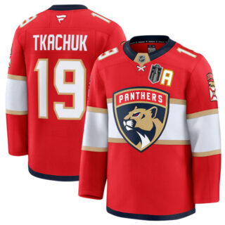 Men's Florida Panthers #19 Matthew Tkachuk Red 2025 Stanley Cup Final Patch Stitched Hockey Jersey