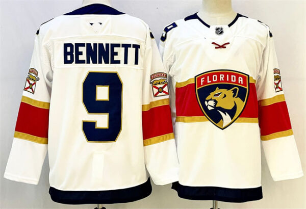 Men's Florida Panthers #9 Sam Bennett White 2024-25 Stitched Hockey Jersey