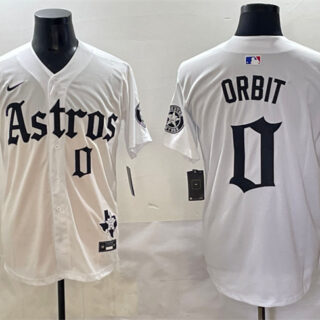 Men's Houston Astros #0 Orbit White Gothic 'Houston Born Barrio Raised' Limited Stitched Baseball Jersey