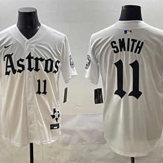 Men's Houston Astros #11 Cam Smith White Gothic 'Houston Born Barrio Raised' Limited Stitched Baseball Jersey