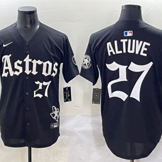 Men's Houston Astros #27 Jose Altuve Black Gothic 'Houston Born Barrio Raised' Limited Stitched Baseball Jersey