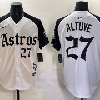Men's Houston Astros #27 Jose Altuve White Black Gothic 'Houston Born Barrio Raised' Limited Stitched Baseball Jersey