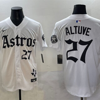 Men's Houston Astros #27 Jose Altuve White Gothic 'Houston Born Barrio Raised' Limited Stitched Baseball Jersey