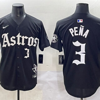 Men's Houston Astros #3 Jeremy Pena Black Gothic 'Houston Born Barrio Raised' Limited Stitched Baseball Jersey