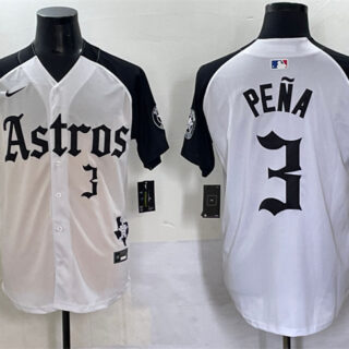 Men's Houston Astros #3 Jeremy Pena White Black Gothic 'Houston Born Barrio Raised' Limited Stitched Baseball Jersey