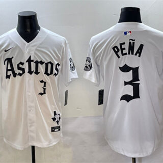 Men's Houston Astros #3 Jeremy Pena White Gothic 'Houston Born Barrio Raised' Limited Stitched Baseball Jersey