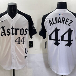 Men's Houston Astros #44 Yordan Alvarez White Black Gothic 'Houston Born Barrio Raised' Limited Stitched Baseball Jersey