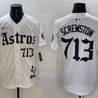 Men's Houston Astros #713 Screwston White Gothic 'Houston Born Barrio Raised' Limited Stitched Baseball Jersey