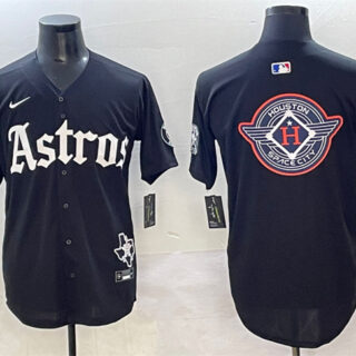 Men's Houston Astros Team Big Logo Black Gothic 'Houston Born Barrio Raised' Limited Stitched Baseball Jersey 5