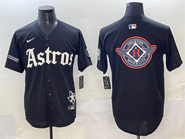 Men's Houston Astros Team Big Logo Black Gothic 'Houston Born Barrio Raised' Limited Stitched Baseball Jersey 5
