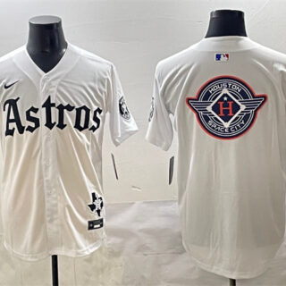 Men's Houston Astros Team Big Logo White Gothic 'Houston Born Barrio Raised' Limited Stitched Baseball Jerseys