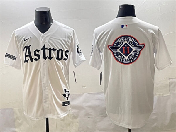Men's Houston Astros Team Big Logo White Gothic 'Houston Born Barrio Raised' Limited Stitched Baseball Jerseys