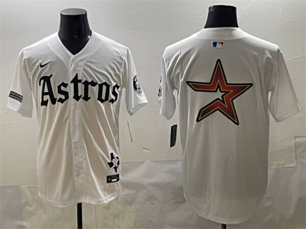 Men's Houston Astros Team Big Logo White Gothic 'Houston Born Barrio Raised' Limited Stitched Baseball Jerseys