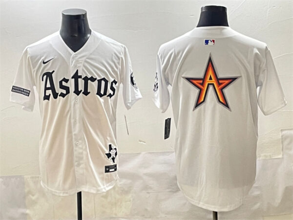 Men's Houston Astros Team Big Logo White Gothic 'Houston Born Barrio Raised' Limited Stitched Baseball Jerseys