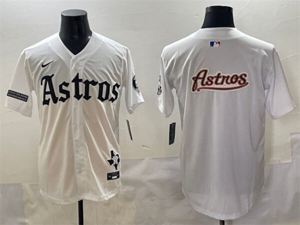 Men's Houston Astros Team Big Logo White Gothic 'Houston Born Barrio Raised' Limited Stitched Baseball Jerseys