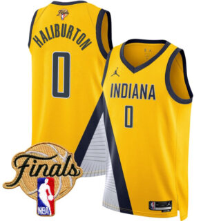 Men's Indiana Pacers #0 Tyrese Haliburton Yellow 2025 Finals Statement Edition Stitched Basketball Jersey
