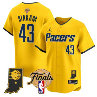 Men's Indiana Pacers #43 Pascal Siakam Yellow 2025 Finals Vapor Stitched Baseball Jersey
