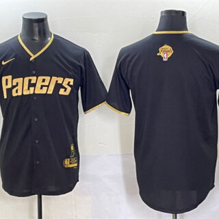 Men's Indiana Pacers Blank Black Gold 2025 Finals Vapor Stitched Baseball Jersey
