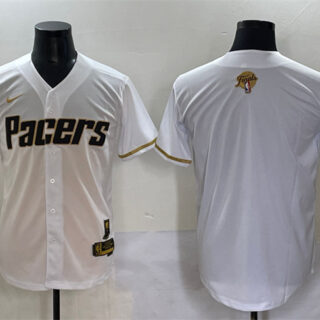 Men's Indiana Pacers Blank White Gold 2025 Finals Vapor Stitched Baseball Jersey