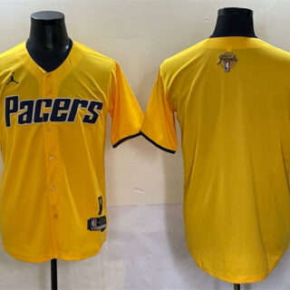 Men's Indiana Pacers Blank Yellow 2025 Finals Vapor Stitched Baseball Jersey