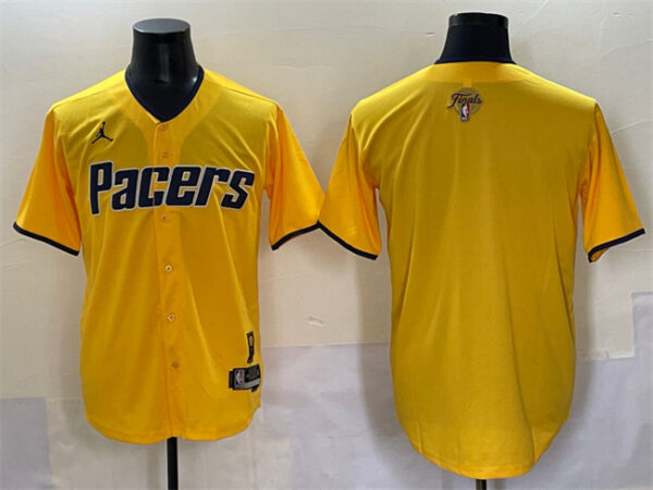 Men's Indiana Pacers Blank Yellow 2025 Finals Vapor Stitched Baseball Jersey