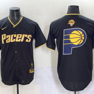Men's Indiana Pacers Team Big Logo Black Gold 2025 Finals Vapor Stitched Baseball Jersey