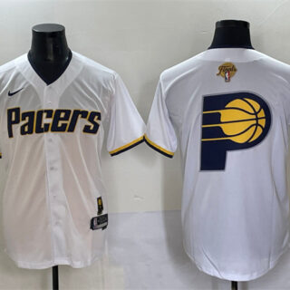 Men's Indiana Pacers Team Big Logo White 2025 Finals Vapor Stitched Baseball Jersey