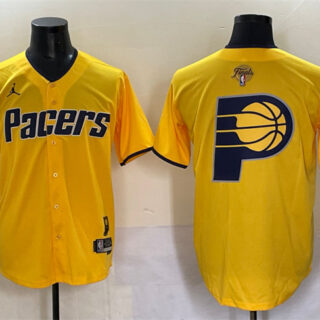 Men's Indiana Pacers Team Big Logo Yellow 2025 Finals Vapor Stitched Baseball Jersey