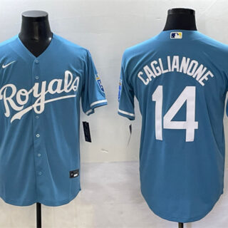 Men's Kansas City Royals #14 Jac Caglianone Light Blue Cool Base Stitched Baseball Jersey