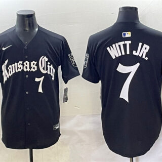 Men's Kansas City Royals #7 Bobby Witt Jr. Black 'Gothic Crown Edition' Vapor Premier Limited Stitched Baseball Jersey