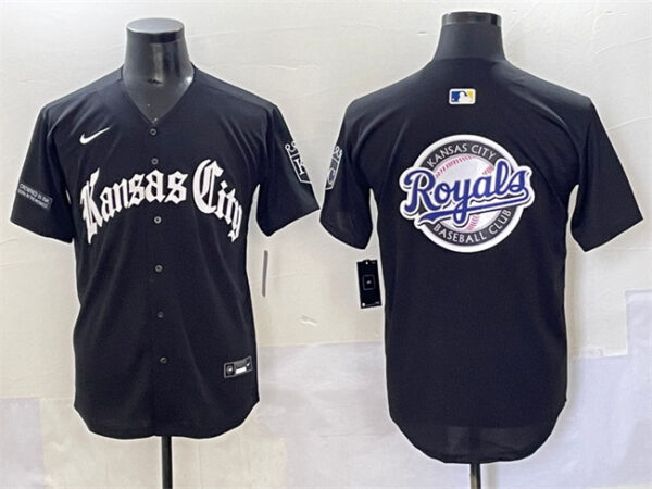 Men's Kansas City Royals Team Big Logo Black 'Gothic Crown Edition' Vapor Premier Limited Stitched Baseball Jersey