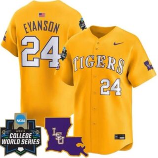 Men's LSU Tigers #24 Anthony Eyanson Gold 2025 World Series Vapor Premier Limited Stitched Baseball Jersey