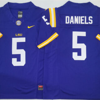 Men's LSU Tigers #5 Jayden Daniels Purple F.U.S.E. Stitched Jersey