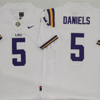 Men's LSU Tigers #5 Jayden Daniels White F.U.S.E. Stitched Jersey