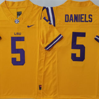 Men's LSU Tigers #5 Jayden Daniels Yellow F.U.S.E. Stitched Jersey
