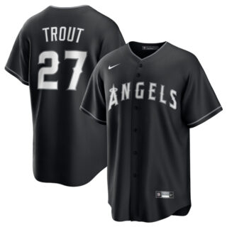 Men's Los Angeles Angels #27 Mike Trout Black Lights Out Limited Stitched Baseball Jersey