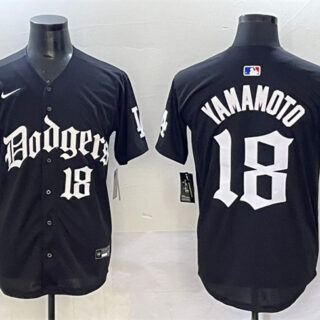Men's Los Angeles Dodgers #18 Yoshinobu Yamamoto Black 2025 LA Gothic Style With 2024 World Series Champions Patch Vapor Premier Limited Stitched Baseball Jersey