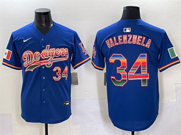 Men's Los Angeles Dodgers #34 Fernando Valenzuela Royal Mexico Limited Stitched Baseball Jersey