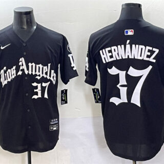 Men's Los Angeles Dodgers #37 Teoscar Hernandez Black 2025 LA Gothic Style With Fernando Patch Vapor Premier Limited Stitched Baseball Jersey