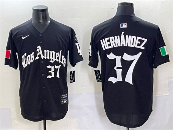 Men's Los Angeles Dodgers #37 Teoscar Hernandez Black 2025 LA Gothic Style With Fernando Patch Vapor Premier Limited Stitched Baseball Jersey