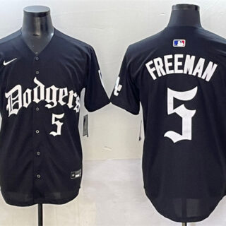 Men's Los Angeles Dodgers #5 Freddie Freeman Black 2025 LA Gothic Style With 2024 World Series Champions Patch Vapor Premier Limited Stitched Baseball Jersey