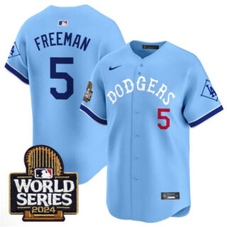 Men's Los Angeles Dodgers #5 Freddie Freeman Blue With 2024 World Series Patch Vapor Premier Limited Stitched Baseball Jersey