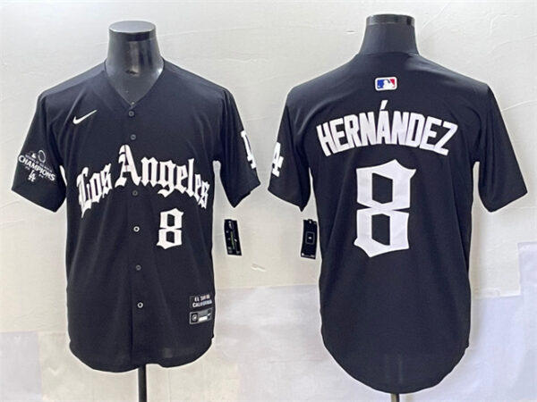 Men's Los Angeles Dodgers #8 Enrique Hernandez Black Mexico 2025 LA Gothic Style With 2024 World Series Champions Patch Vapor Premier Limited Stitched Baseball Jersey